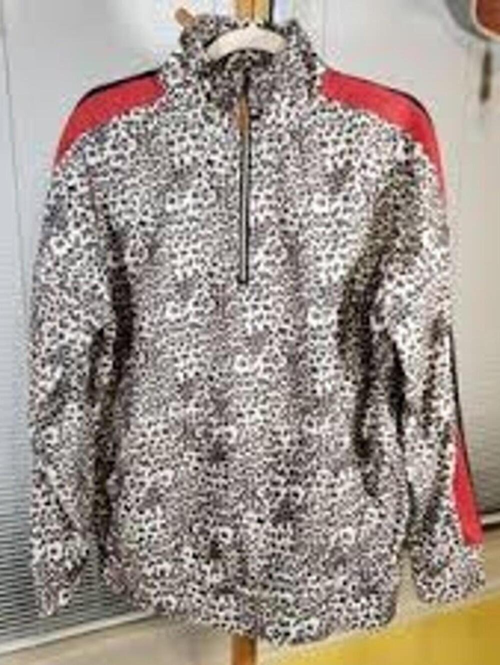 T2D Medium $78 Black Brown Red Leopard Print Half Zip Fleece Pullover Jacket